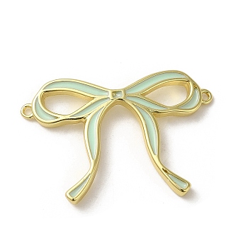 Brass Enamel Connector Charms, Bowknot Link, Real 18K Gold Plated, Aquamarine, 21.5x32x3mm, Hole: 1mm