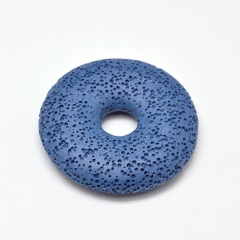 Natural Lava Rock Disc Big Pendants, Dyed, Royal Blue, 50x11mm, Hole: 10mm