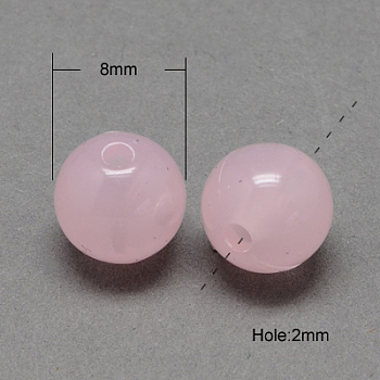 Imitation Jade Acrylic Beads, Round, Pearl Pink, 8mm, Hole: 2mm