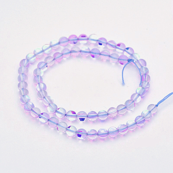 Round Synthetic Moonstone Beads Strands, Holographic Beads, Dyed, Lilac, 6mm, Hole: 1mm, about 60~62pcs/strand, 14~15 inch