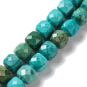 Natural Howlite Beads Strands, Dyed, Faceted Rhombus Cut, Cube, Light Sea Green, 7x7x7mm, Hole: 1mm, about 52~57pcs/strand, 15.16~15.55''(37.5~39.5cm)