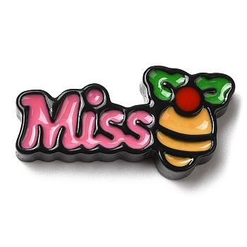 Christmas Opaque Resin Cabochons, Word Miss with Bell, Pink, 15x31x5.5mm