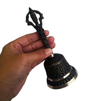 Brass Mini Altar Bells for Witchcraft Wiccan Altar Supplies, Multi-Purpose Hand Bells for Craft Alarm School Church Classroom Bar, Antique Bronze, 70x160mm