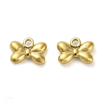 304 Stainless Steel Pendants, Bowknot Charm, Real 14K Gold Plated, 7.5x10x2.5mm, Hole: 1.6mm