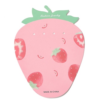 Strawberry Shaped Paper Earring Display Cards, Jewelry Display Card for Earring Storage, Pink, 9.5x12.7x0.05cm, Hole: 2mm
