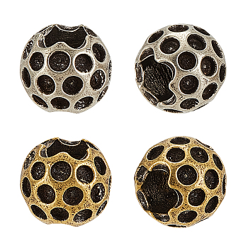 4Pcs 2 Colors Brass European Beads, Large Hole Beads, Round, Mixed Color, 11.5x9.5mm, Hole: 6mm, 2pcs/color