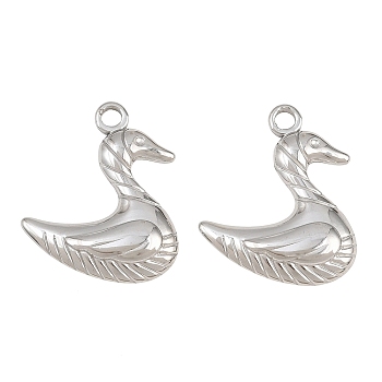 304 Stainless Steel Pendants, Duck Charms, Platinum, 22x18x2.5mm, Hole: 2mm