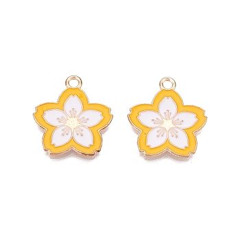 Light Gold Plated Alloy Enamel Pendants, Cadmium Free & Lead Free, Flower Charms, Gold, 19.5x18x1.5mm, Hole: 1.8mm