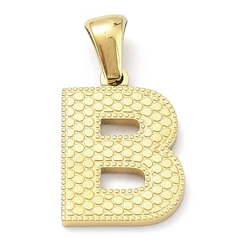 Ion Plating(IP) 316L Surgical Stainless Steel Pendants, Real 18K Gold Plated, Letter Charm, Textured, Letter B, 17x12x1.6mm, Hole: 3.5mm