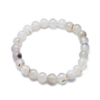 Natural Agate Bead Stretch Bracelets, Round, 2 inch~2-1/8 inch(5.2~5.5cm), Bead: 10mm