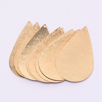 Brass Pendants, Teardrop, Light Gold, 42x25x0.5mm, Hole: 1mm