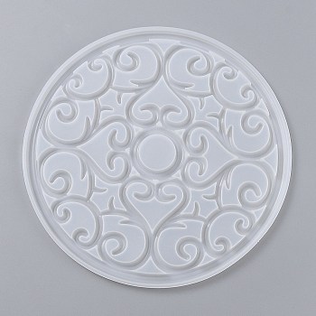 DIY Coaster Silicone Molds, Resin Casting Molds, For DIY UV Resin, Epoxy Resin Craft Making, Round with Floral Pattern, White, 200x7mm, Inner Diameter: 195mm