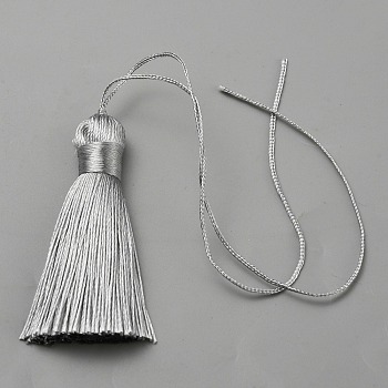 Polyester Big Pendants Decorations, Tassel Hanging Decorations, Silver, 240~285mm