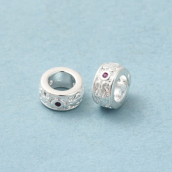 Rack Plating Brass Cubic Zirconia Beads, Long-Lasting Plated, Lead Free & Cadmium Free, Column, Silver, 6.5x3mm, Hole: 3.5mm