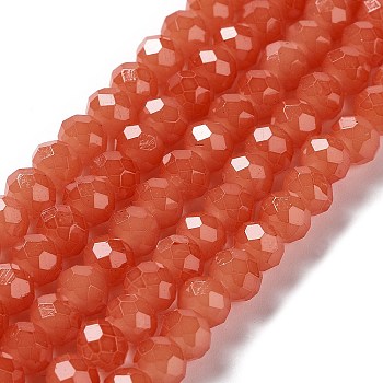 Baking Painted Imitation Jade Glass Bead Strands, Faceted Rondelle, Tomato, 8x6mm, Hole: 1mm, about 65~68pcs/strand, 15.75''(40~41cm)