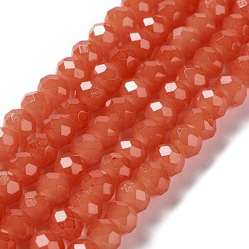 Baking Painted Imitation Jade Glass Bead Strands, Faceted Rondelle, Tomato, 8x6mm, Hole: 1mm, about 60~62pcs/strand, 39~40cm