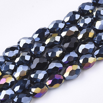 Electroplate Glass Beads Strands, AB Color Plated, Faceted, Teardrop, Black, 7.5~8x6mm, Hole: 1mm, about 66~68pcs/strand, 22.6 inch