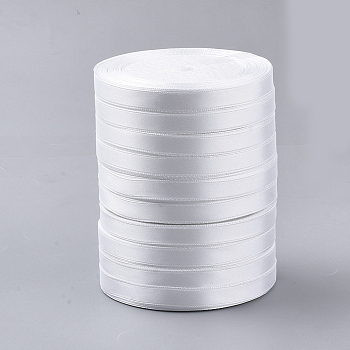 Single Face Polyester Satin Ribbon, White, 3/8 inch(10mm), about 250yards/group(228.6m/group), 10Rolls/Group