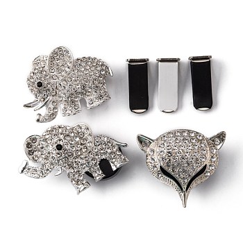 SUPERFINDINGS 3 Sets 3 Styles Alloy Rhinestone Car Air Vent Decorations, Cute Automotive Interior Trim, with Fragrance Cotton Pads and Clasps, Fox & Elephant, Silver, 45~49mm, 1 set/style