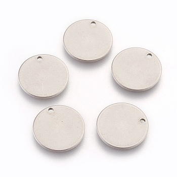 Stainless Steel Charms, Stamping Blank Tag, Flat Round, Stainless Steel Color, 14x1mm, Hole: 1.2mm