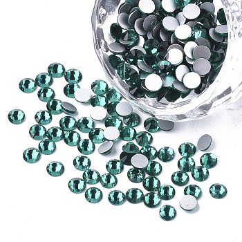 Glass Flat Back Rhinestone Cabochons, Back Plated, Faceted Half Round, Blue Zircon, SS20, 4.6~4.8x2mm, about 1440pcs/bag