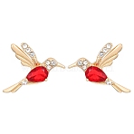 Brass Micro Pave Cubic Zirconia Stud Earrings, Cute Hummingbird, Light Gold, Red, 17x13mm(PW-WG70FE4-01)