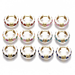 Brass Huggie Hoop Earrings, with Two Tone Enamel, Real 18K Gold Plated, Rhombus Pattern, Mixed Color, 15.5x16.5x5mm, Pin: 1x1mm(EJEW-S209-05)