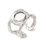 Hammered 304 Stainless Steel Cuff Ring Components, Round Pad Ring Setting, Stainless Steel Color, 13mm,18mm, Tray Size: 8mm(SA-CBAC0DF-02A-P)