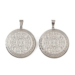 316 Stainless Steel Locket Pendants, Flat Round with Flower Charm, with 304 Stainless Steel Snap on Bails, Stainless Steel Color, 48x44.5x9.5mm, Hole: 11.5x6mm, Inner Diameter: 29.5mm(STAS-K321-19P)