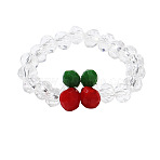 Glass Beaded Stretch Finger Rings for Women, Cherry, Clear, Inner Diameter: 18mm(FS-WG76F8F-02)
