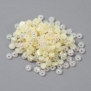 Opaque Resin Cabochons, AB Color Plated, Flat Round, Antique White, 4x1mm, about 1000pcs/bag(CRES-WH0010-018E)