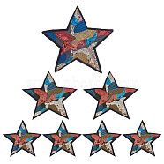 Star Sew on PVC Sequins Patches, Glittered Appliques, with Non-woven Felt Fabric, Costume Accessories, Colorful, 112~220x120~217x1.2~1.3mm, 7pcs/bag(PATC-FG0001-15)