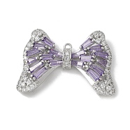 Brass Micro Pave Cubic Zirconia Pendants with Glass, Bowknot Charms, Purple, 22x31x6mm, Hole: 1.2mm(KK-U052-27P-01)