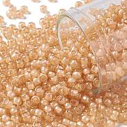 TOHO Round Seed Beads, Japanese Seed Beads, (955) Inside Color Crystal/Peach Lined, 8/0, 3mm, Hole: 1mm, about 10000pcs/pound(SEED-TR08-0955)