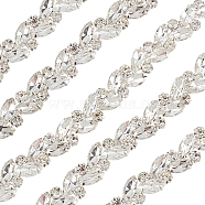 Rhinestone Cup Chain, with Iron Findings, Leaf, Garment Sewing Accessories, Crystal, 15x6mm, about 88~90cm/strand(CHA-FG0001-01A)