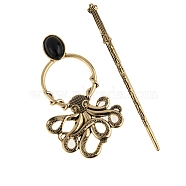 Tibetan Style Alloy Octopus Hair Sticks, Hollow Hair Ponytail Holder, for DIY Nordic Viking Style Hair Stick Accessories, Antique Golden, 120mm(PW-WG3AEA5-01)