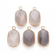 Natural Grey Agate Pendants, with Golden Plated Brass Edge and Loop, Faceted, Oval, 24x12.5x5.5mm, Hole: 2.5mm(G-S359-296D)