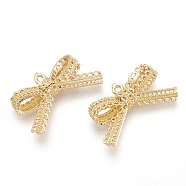 Brass Charms, Real 18K Gold Plated, Bowknot, 12.5x22.5x3.5mm, Hole: 1mm(KK-S348-027)