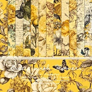 Flower Pattern Scrapbook Paper, for DIY Album Scrapbook, Background Paper, Diary Decoration, Gold, 152x152mm, 12 style, 2pcs/style, 24pcs/set(SCRA-PW0010-11)