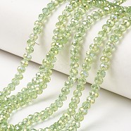 Electroplate Transparent Glass Beads Strands, Full Rainbow Plated, Faceted, Rondelle, Pale Green, 6x5mm, Hole: 1mm, about 85~88pcs/strand, 16.1~16.5 inch(41~42cm)(EGLA-A034-T6mm-T08)