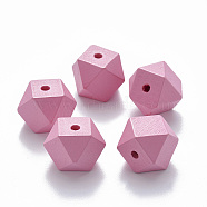 Painted Natural Wood Beads, Polygon, Hot Pink, 15.5x16x16mm, Hole: 3.5mm(WOOD-Q040-020B-A02)