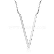 201 Stainless Steel Initial Pendants Necklaces, with Cable Chains, Letter, Letter.V, 17.3~18.3 inch(44~46.5cm)x1.5mm, LetterV: 37.5x20x1mm(NJEW-S069-JN003D-V)