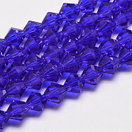 Transparent Glass Beads Strands, Faceted, Bicone, Medium Blue, 3.5~3.8x3mm, Hole: 0.8mm, about 113~115pcs/strand, 14.17~14.37 inch(36~36.5cm)(EGLA-A039-T3mm-D06)