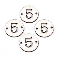 Unfinished Natural Poplar Wood Links Connectors, Laser Cut, Flat Round with Number, Num.5, 29.5x2.5mm, Hole: 2.5mm(WOOD-S045-138B-5)