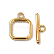 Ion Plating(IP) 304 Stainless Steel Toggle Clasps, Square, Real 18K Gold Plated, Square: 18x13.5x2mm, Hole: 3mm, Bar: 19.5x6x2mm, Hole: 3mm(STAS-H212-27G)