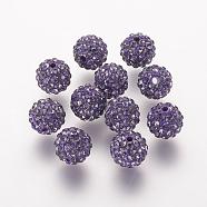Polymer Clay Rhinestone Beads, Grade A, Round, Pave Disco Ball Beads, Purple Velvet, 8x7.5mm, Hole: 1mm(RB-K050-8mm-C20)