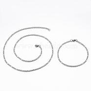 304 Stainless Steel Jewelry Sets, Figaro Chains Bracelets & Necklaces, with Lobster Claw Clasps, Stainless Steel Color, 21.25 inch(54cm), 7-7/8 inch(200mm)(SJEW-H086-01P)