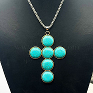 Fashionable Alloy Pendant Necklaces, with Synthetic Turquoise, Cross(TA1820-7)