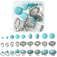 DIY Adjustable Oval/Half Round Synthetic Turquoise & Stainless Steel & Iron Finger Rings Making Kits, Antique Silver, Rings: Size 7, 17~18mm, Tray: 6~20x6~20mm, (DIY-FS0006-13)