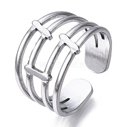 304 Stainless Steel Four Line Open Cuff Ring, Hollow Chunky Ring for Women, Stainless Steel Color, US Size 7 1/4(17.5mm)(RJEW-N040-07)